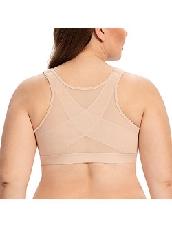 CASOLACE Women's Front Closure Full Coverage Back Support Wireless Posture Corrector Bra