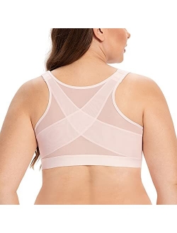 CASOLACE Women's Front Closure Full Coverage Back Support Wireless Posture Corrector Bra