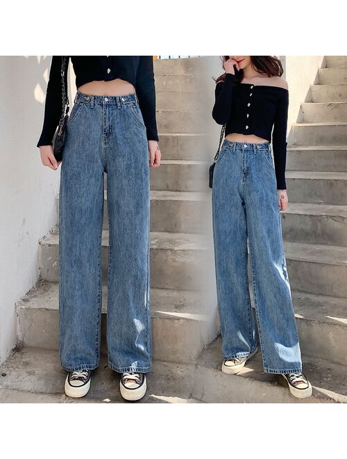 streetwear high waist women's fashion jeans woman girls women wide leg pants trousers female trousers denim bagge mom jeans