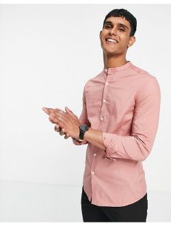 skinny fit shirt with grandad collar in pink