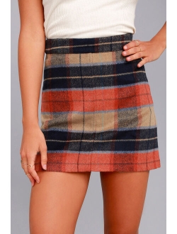 Mad for Plaid Cream and Orange Plaid Mini Skirt