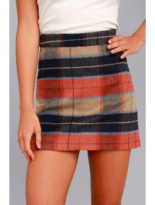 Lulus Mad for Plaid Cream and Orange Plaid Mini Skirt