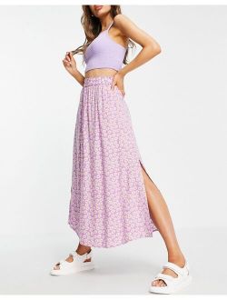Y.A.S side slit maxi skirt in lilac floral