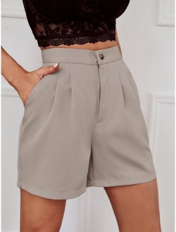 Solid Slant Pocket Wide Leg Shorts