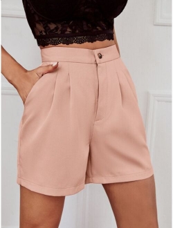 Solid Slant Pocket Wide Leg Shorts