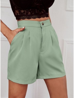 Solid Slant Pocket Wide Leg Shorts