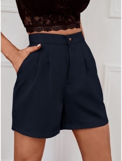 Solid Slant Pocket Wide Leg Shorts