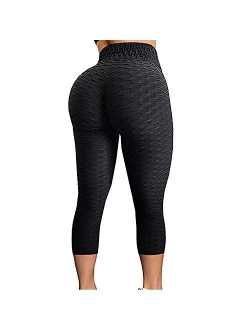 Womens High Waist Textured Workout Leggings Booty Scrunch Yoga Pants Slimming Ruched Tights