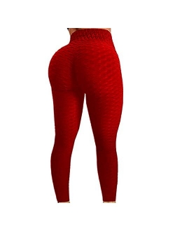 Womens High Waist Textured Workout Leggings Booty Scrunch Yoga Pants Slimming Ruched Tights