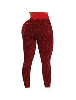 Womens High Waist Textured Workout Leggings Booty Scrunch Yoga Pants Slimming Ruched Tights