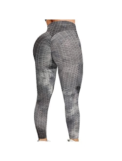 Womens High Waist Textured Workout Leggings Booty Scrunch Yoga Pants Slimming Ruched Tights