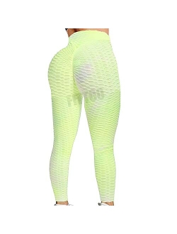 Womens High Waist Textured Workout Leggings Booty Scrunch Yoga Pants Slimming Ruched Tights