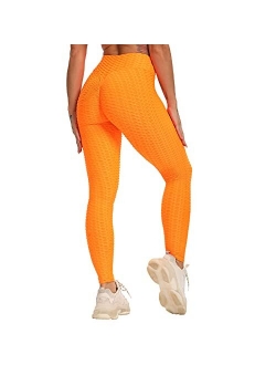 Womens High Waist Textured Workout Leggings Booty Scrunch Yoga Pants Slimming Ruched Tights