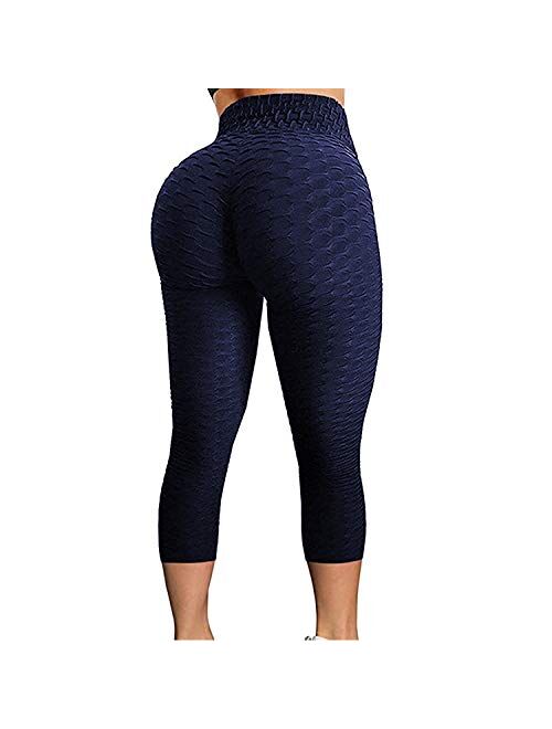 FITTOO Womens High Waist Textured Workout Leggings Booty Scrunch Yoga Pants Slimming Ruched Tights