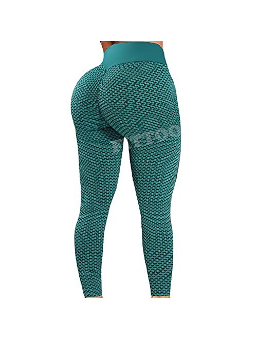 FITTOO Womens High Waist Textured Workout Leggings Booty Scrunch Yoga Pants Slimming Ruched Tights