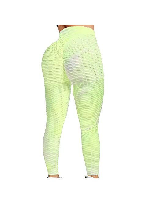 FITTOO Womens High Waist Textured Workout Leggings Booty Scrunch Yoga Pants Slimming Ruched Tights