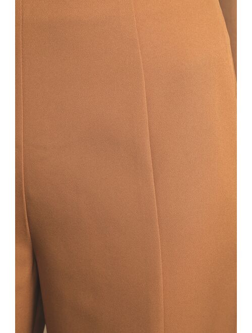 Lulus Minding My Business Camel High-Rise Split Hem Trouser Pants