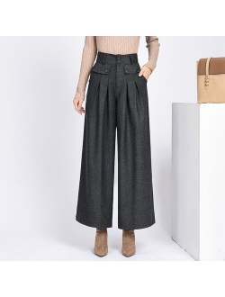 2020 winter warm wool women's pants female high waist pleated wide leg pants capris for women trousers woman Plus size 4xl