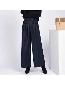 2020 winter warm wool women's pants female high waist pleated wide leg pants capris for women trousers woman Plus size 4xl