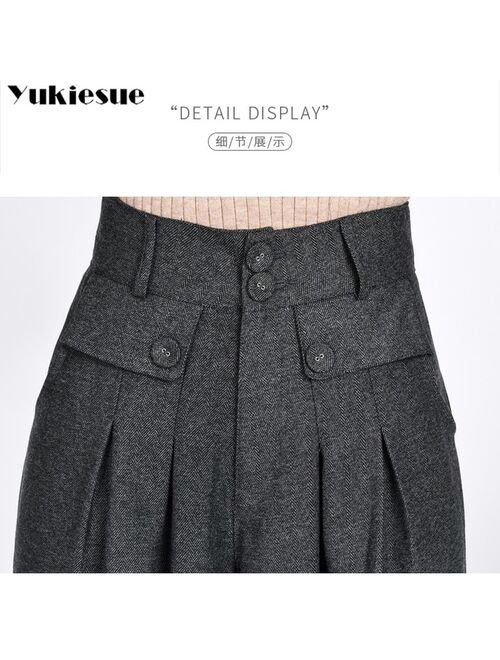 2020 winter warm wool women's pants female high waist pleated wide leg pants capris for women trousers woman Plus size 4xl