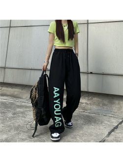 2021 Tide brand pants women's autumn loose ins Harajuku style bf high-waist straight-leg pants casual wide-leg sports trousers