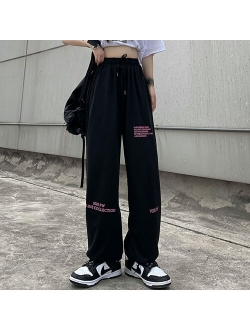 2021 Tide brand pants women's autumn loose ins Harajuku style bf high-waist straight-leg pants casual wide-leg sports trousers