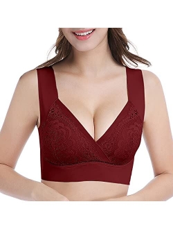 Seamless Mesh Lace Bras for Women Wirefree Comfortable Padded Lift Push Up Thin Soft Back Smoothing Bra