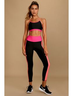 Goal-Oriented Black Color Block High Impact Leggings