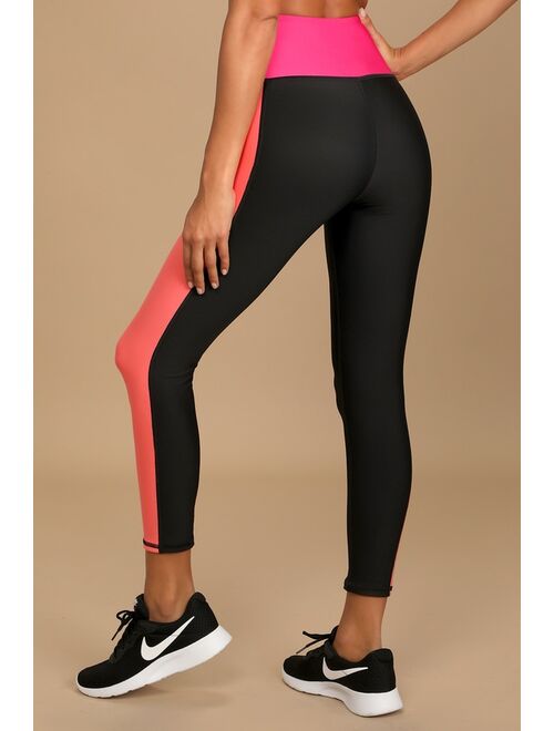 Lulus Goal-Oriented Black Color Block High Impact Leggings