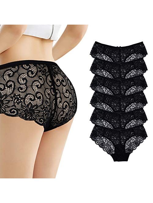 Sunm Boutique 6 Pack Womens Underwear Invisible Seamless Bikini Lace Underwear Half Back Coverage Panties