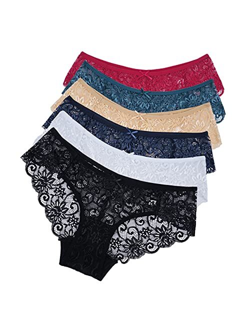 Sunm Boutique 6 Pack Womens Underwear Invisible Seamless Bikini Lace Underwear Half Back Coverage Panties