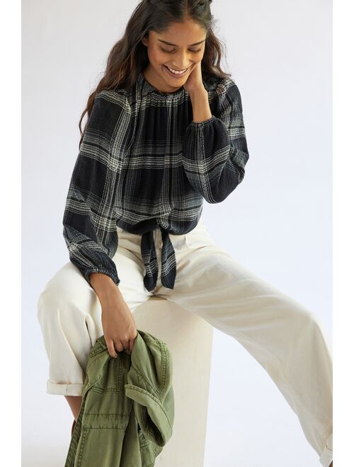 Cloth & Stone Plaid Tie-Front Blouse