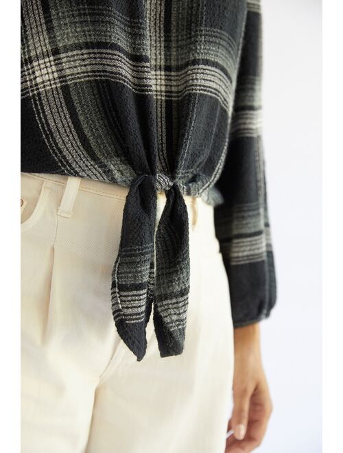 Cloth & Stone Plaid Tie-Front Blouse