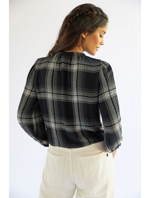 Cloth & Stone Plaid Tie-Front Blouse