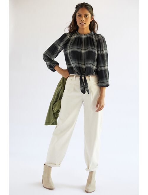 Cloth & Stone Plaid Tie-Front Blouse