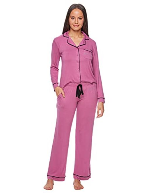 bebe Womens Button Down Long Sleeve Shirt and Pajama Pants Lounge Sleep Set