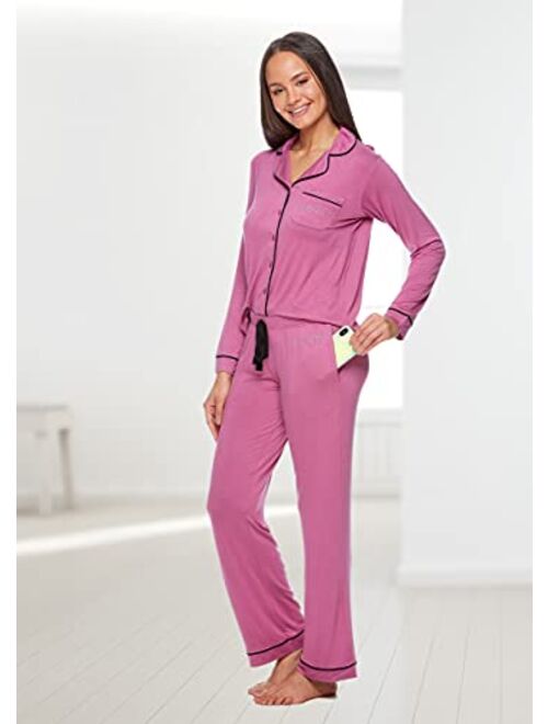 bebe Womens Button Down Long Sleeve Shirt and Pajama Pants Lounge Sleep Set