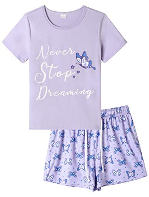 VENTELAN Pajama Set for Women Cute PJS Summer Short Sleeve Shorts Sleepwear