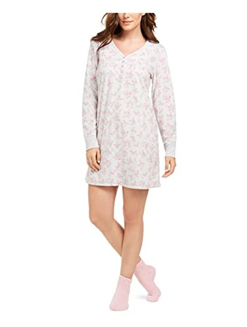 Charter Club Cozy Fleece Waffle Knit Sleepshirt Nightgown & Socks Set