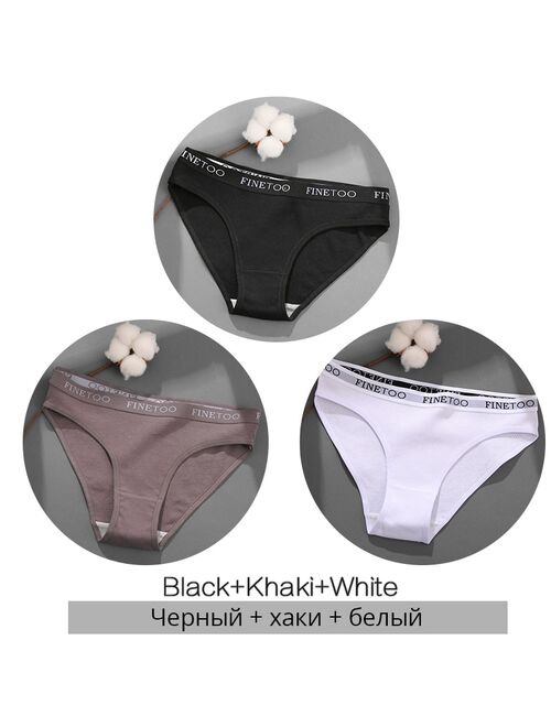 FINETOO 3PCS/Set Women's Underwear Cotton Panty Sexy Panties Female Underpants Solid Color Panty Intimates Women Lingerie M-2XL