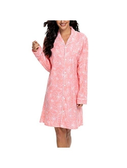 Tugege Nightgowns for Women Sleepwear V-Neck Button Down Night Shirt Long Sleeve Printed Pajamas Sleepshirts