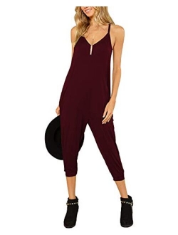 Celmia Women's Casual Sleeveless Jumpsuits V Neck Rompers Backless Wide Leg Pants