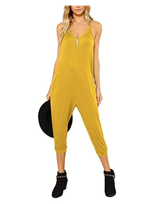 Celmia Women's Casual Sleeveless Jumpsuits V Neck Rompers Backless Wide Leg Pants