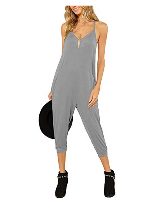 Celmia Women's Casual Sleeveless Jumpsuits V Neck Rompers Backless Wide Leg Pants