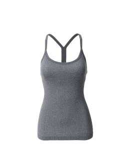 Yoga Tank Tops Sports Camisole for Women Sportswear Athletic Ribbed Built in Bra Lightweight Seamless Slim Fit Racerback Workout