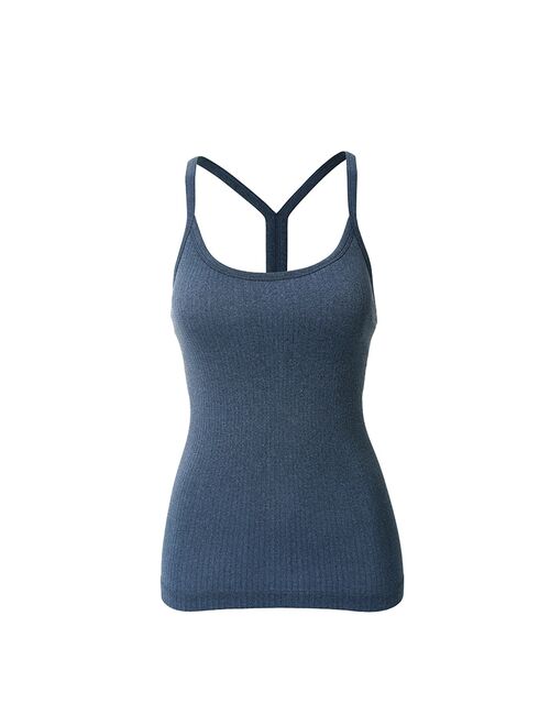 Yoga Tank Tops Sports Camisole for Women Sportswear Athletic Ribbed Built in Bra Lightweight Seamless Slim Fit Racerback Workout