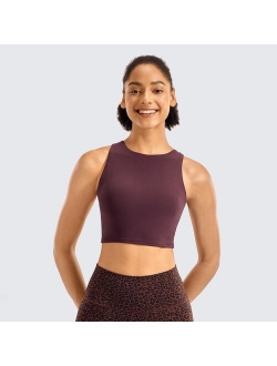 SYROKAN Women's High Neck Longline Sports Bra Racerback Crop Top Yoga Tank Top with Built in Bra