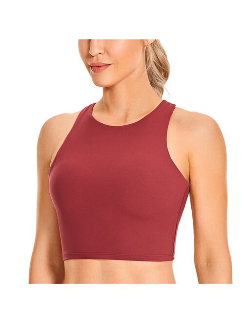 SYROKAN Women's High Neck Longline Sports Bra Racerback Crop Top Yoga Tank Top with Built in Bra