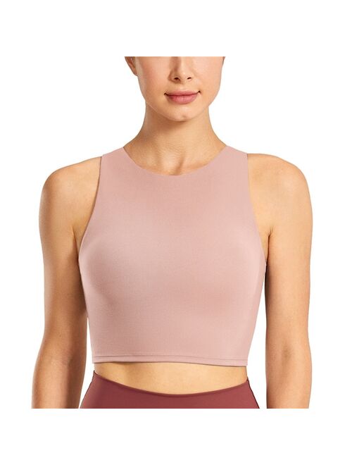 SYROKAN Women's High Neck Longline Sports Bra Racerback Crop Top Yoga Tank Top with Built in Bra