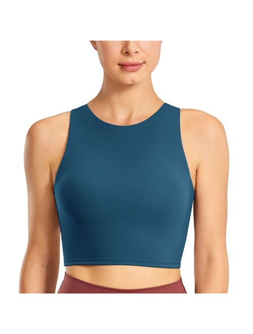 SYROKAN Women's High Neck Longline Sports Bra Racerback Crop Top Yoga Tank Top with Built in Bra